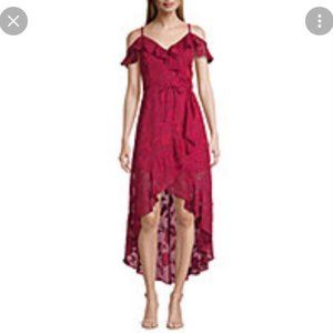 Red cold shoulder hi low dress